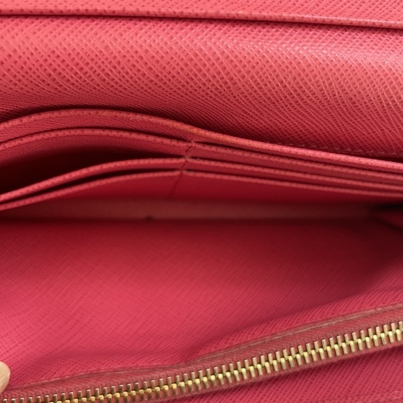 Prada Coral pink/ Peonia gold trim Saffiano leather long wallet - Picture 11 of 13